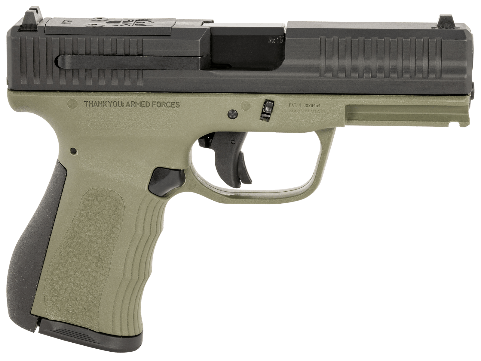FMK FMKG49OD G3  9mm Luger 14+1 4" Stainless Steel Barrel, Black Optic Cut/Serrated Carbon Steel Slide, OD Green Polymer Frame w/Picatinny Rail, Black Backstrap Grip