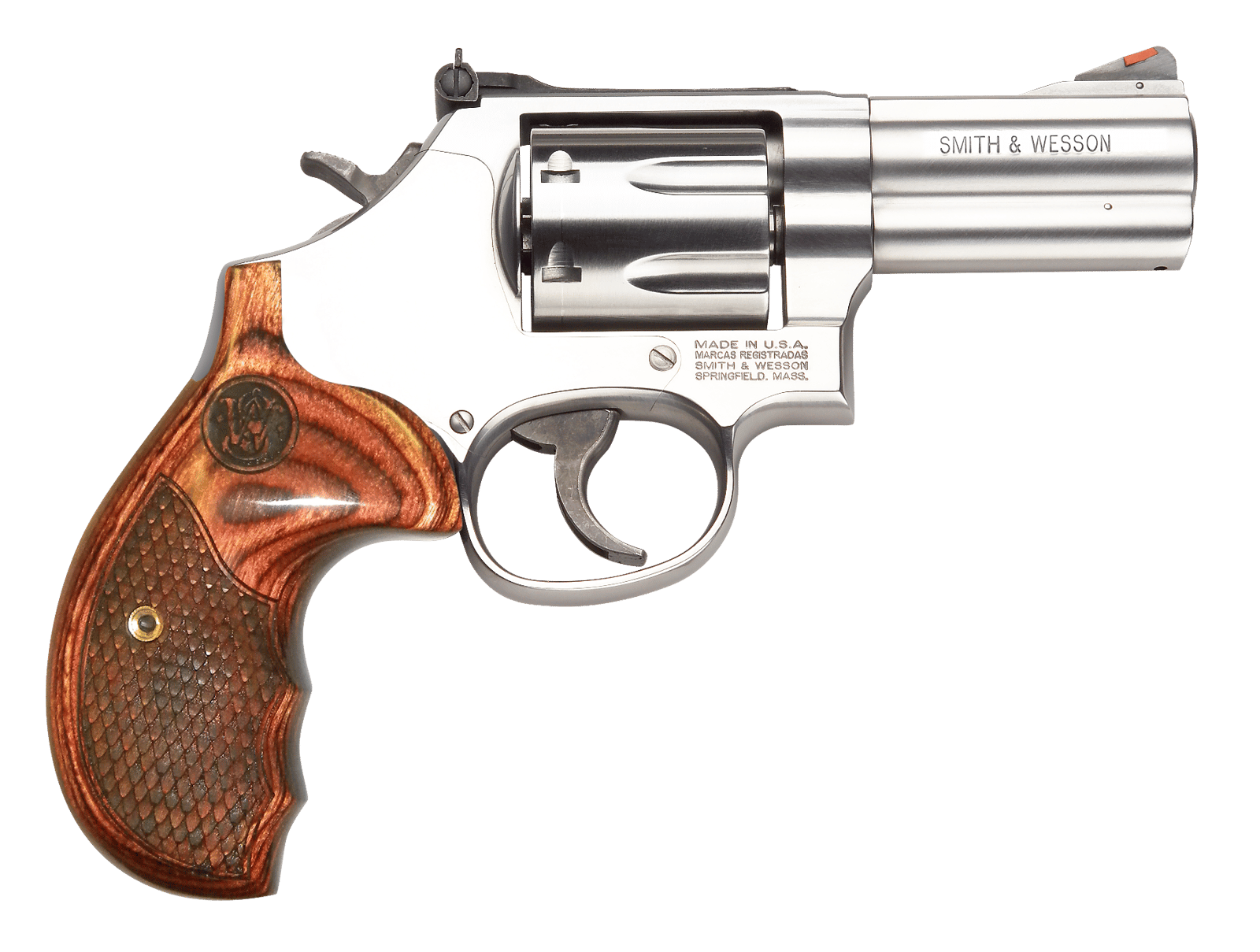 Smith & Wesson 150713 Model 686 Plus Deluxe 357 Mag or 38 S&W Spl +P Stainless Steel 3" Barrel & 7rd Cylinder,  Satin Stainless Steel L-Frame, Textured Wood Grip, Internal Lock