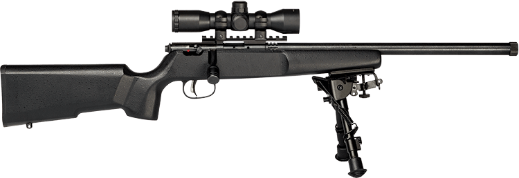 Savage Arms 13824 Rascal Target XP Youth 22 LR 1rd 16.13" Black Satin Heavy Threaded Barrel, Satin Black Drilled & Tapped Carbon Steel Receiver, Matte Black Fixed Wood Stock, 4x32mm Scope & Bipod, Rig