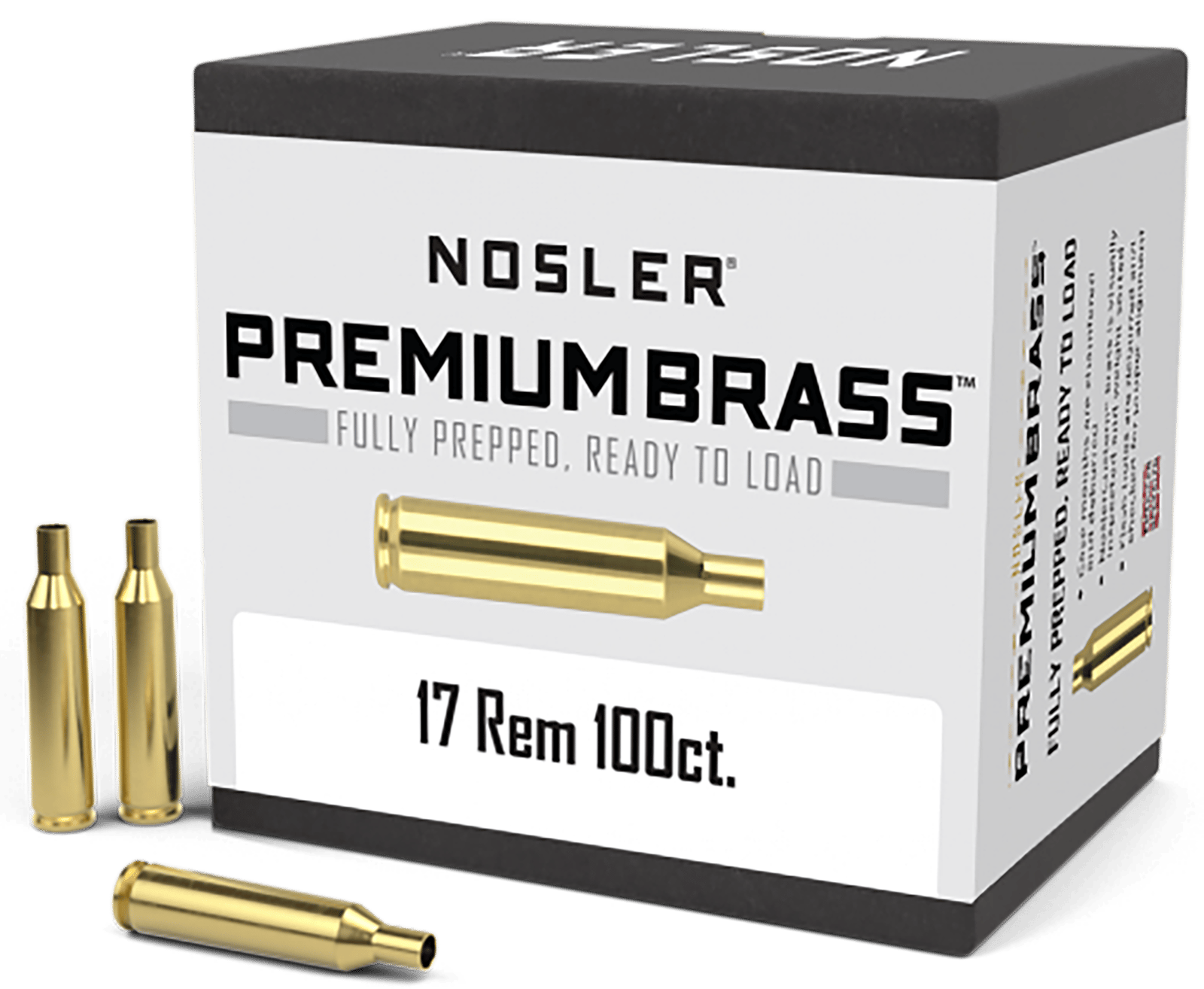 Nosler 10128 Premium Brass Unprimed Cases 17Rem Rifle Brass 100/Box