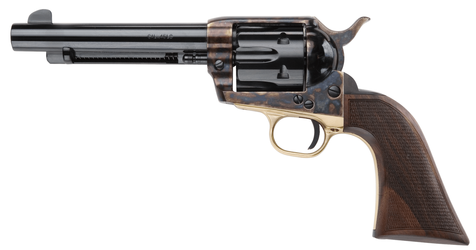 Pietta HF45ALC512NMCW 1873 Great Western II Alchimista II 45 Colt (Long Colt) 6rd 5.50" Blued Steel Barrel & Cylinder, Color Case Hardened Steel Frame, Checkered Walnut Army Grip, Exposed Hammer