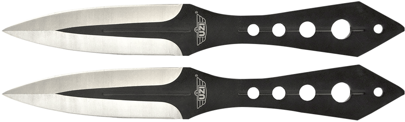 Uzi Accessories UZKTRWTZP Throwing Knives  Two Fixed Plain Black/Silver Stainless Steel Blade, Black Stainless Steel Handle, Includes Nylon Holster