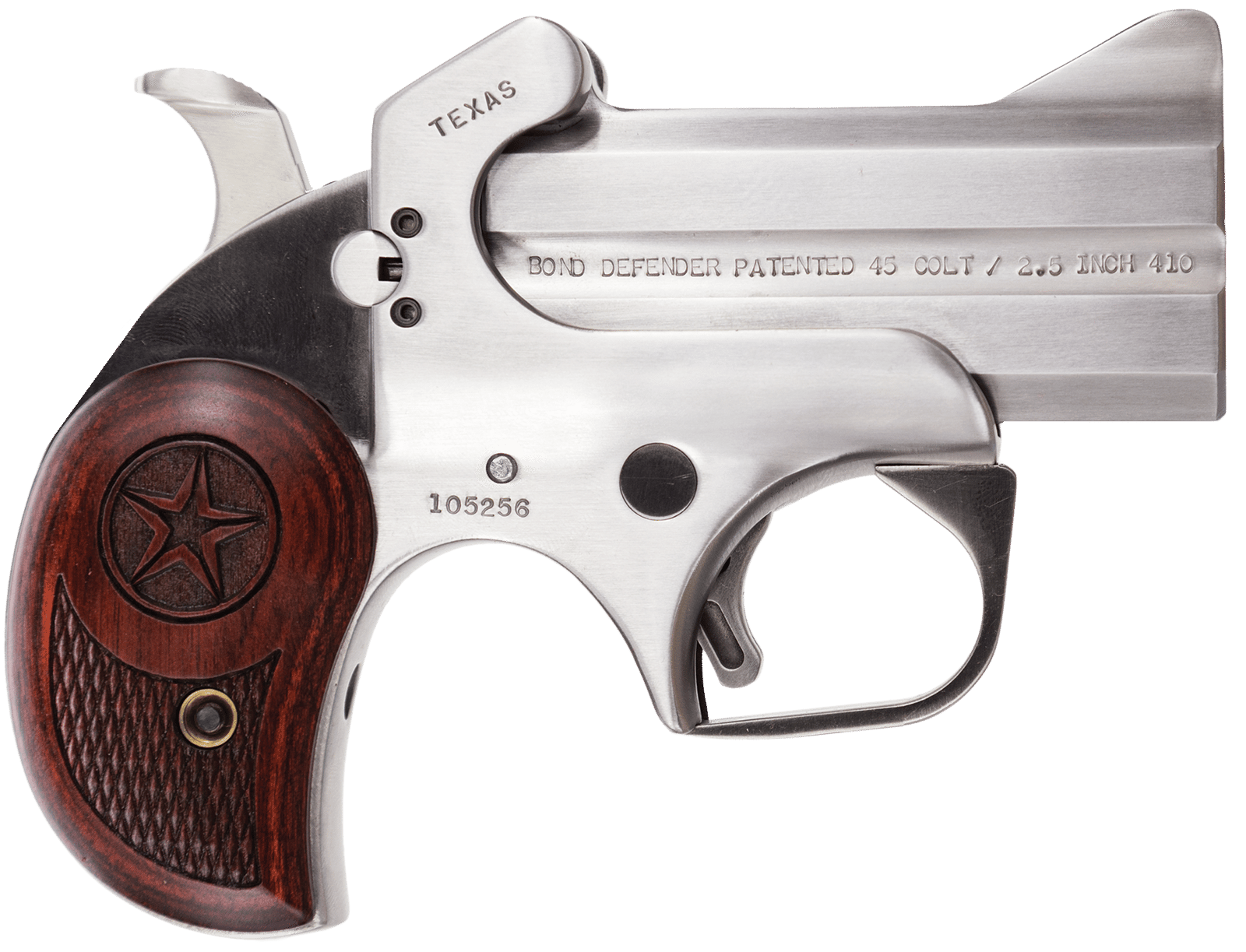 Bond Arms BATD Texas Original 45 Colt/410 Gauge 2rd 3" Barrel, Stainless Metal Finish, Rosewood Grip, Blade Front/Fixed Rear Sights, Manual Safety