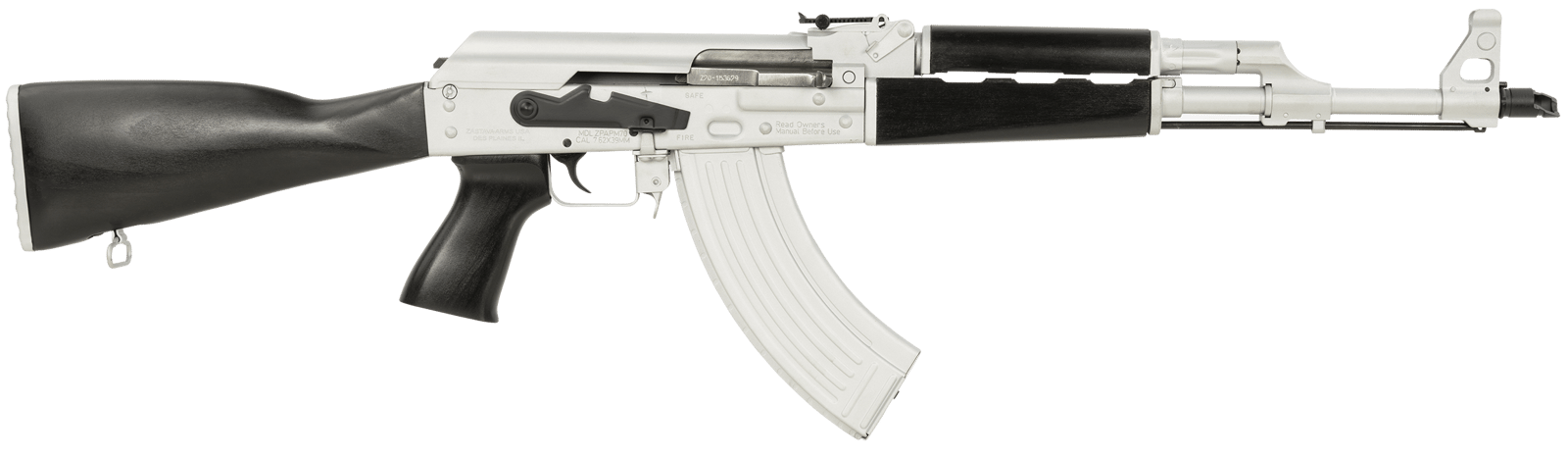 Zastava Arms Usa ZR7762CSB ZPAPM70  7.62x39mm 30+1 16.30" Black Chrome Lined Steel Barrel, Silver Receiver, Black Polymer Handguard, Fixed Dark Walnut Synthetic Stock