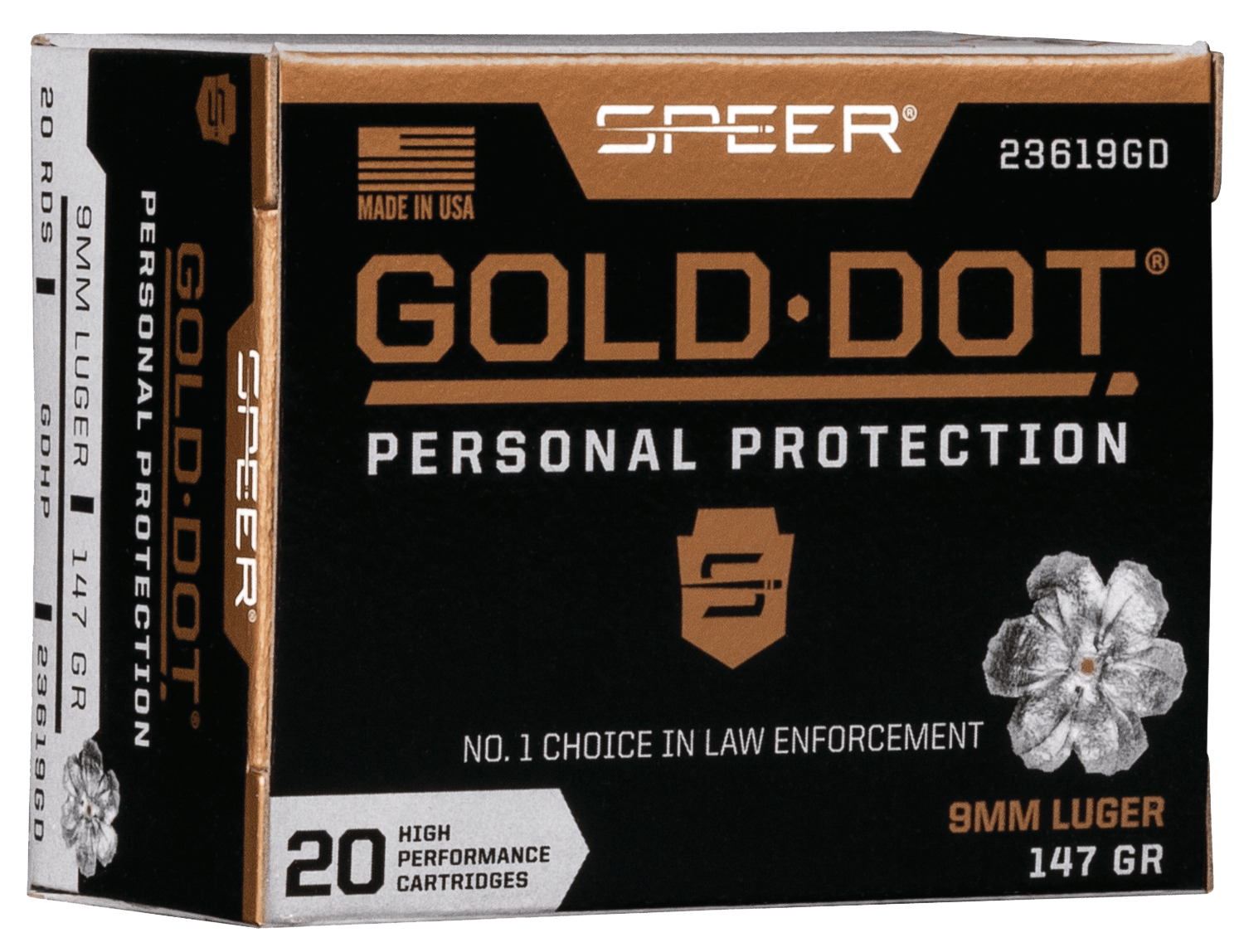 Speer 23619GD Gold Dot Personal Protection 9mmLuger 147gr Hollow Point 20 Per Box/10 Case