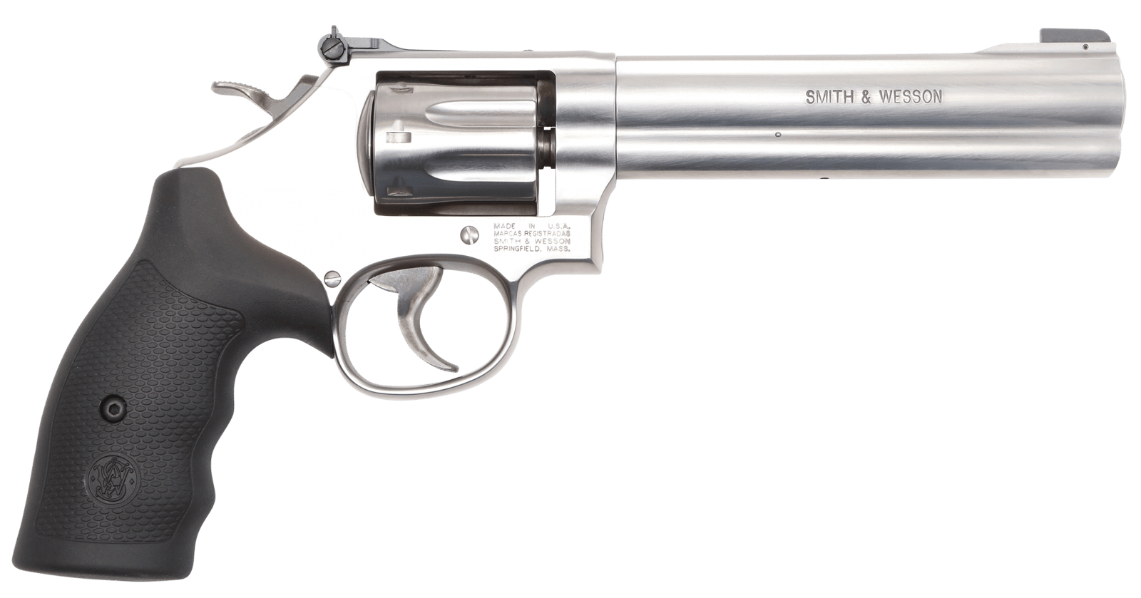Smith & Wesson 12460 Model 648  K-Frame Frame 22 WMR 8 Shot 6" Stainless Steel Barrel, Cylinder & Frame, Black Finger Grooved Grip, Internal Lock Safety, Exposed Hammer