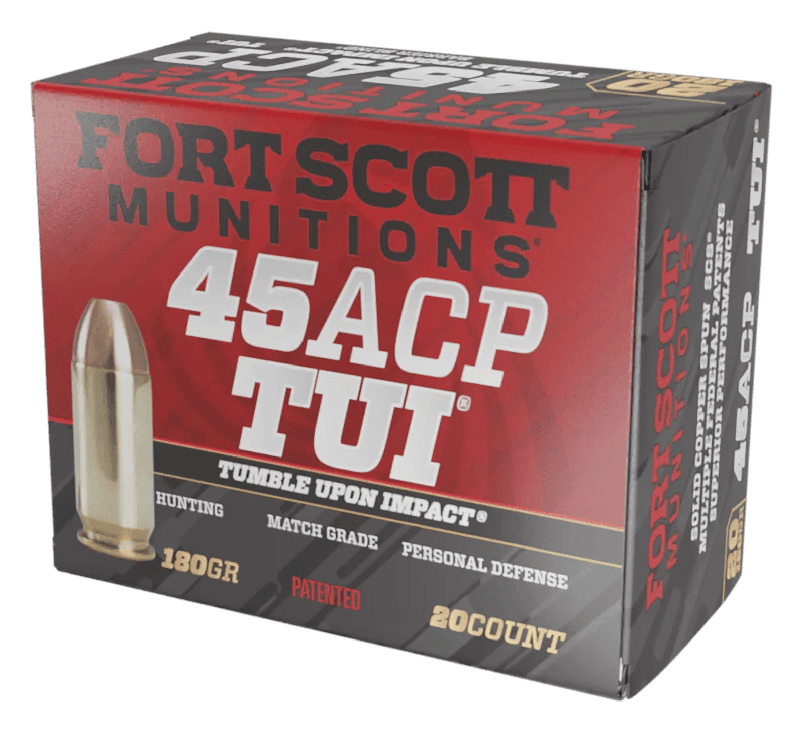Fort Scott Munitions 450180SCV Tumble Upon Impact (TUI)  45ACP 180gr Solid Copper Spun 20 Per Box/25 Case