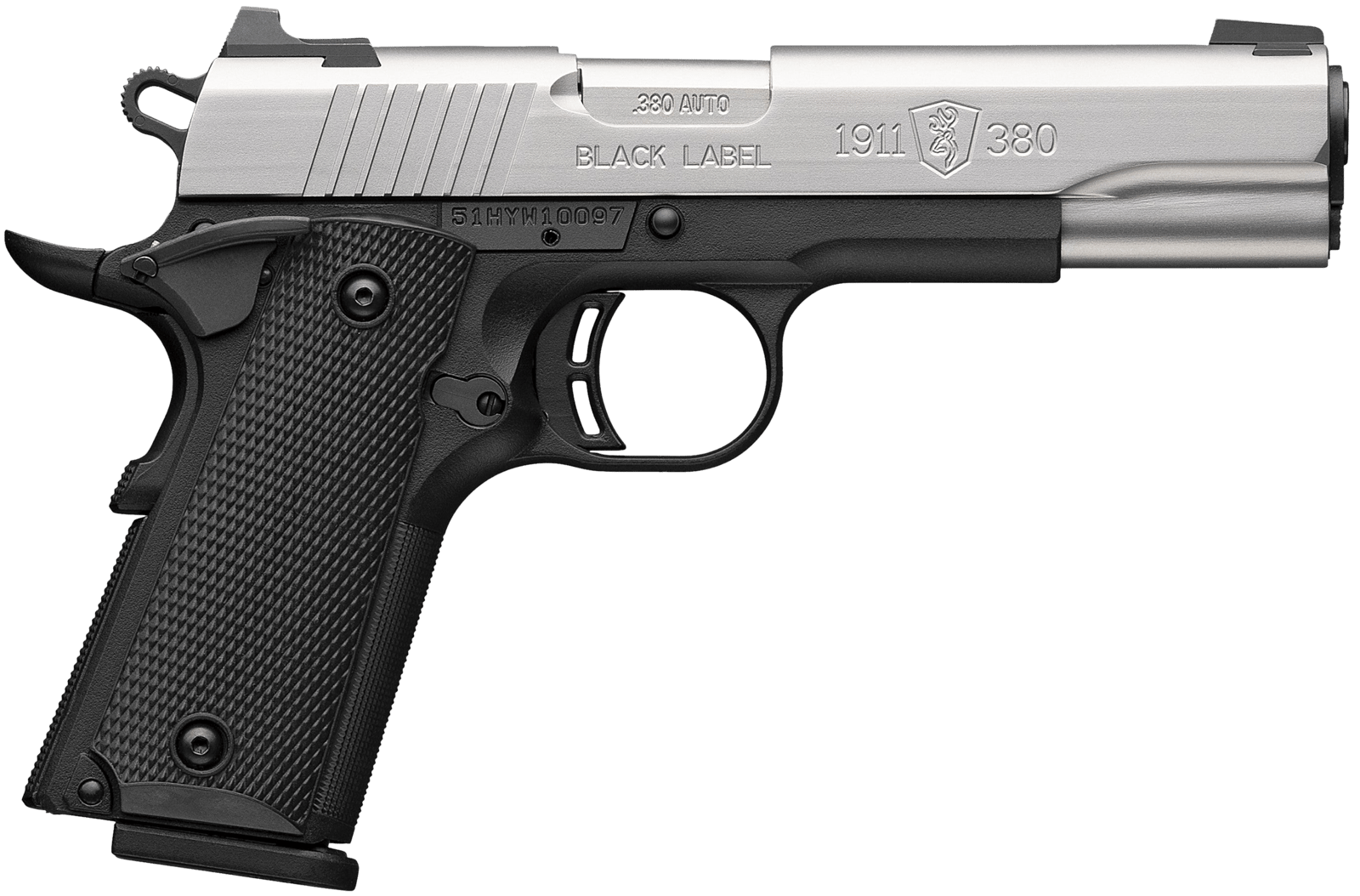 Browning 051118492 1911 Black Label Full Size 380 ACP 8+1 4.25" Stainless Steel Barrel, Satin Stainless Steel Serrated Slide, Matte Black Polymer Frame, Black Polymer Grip