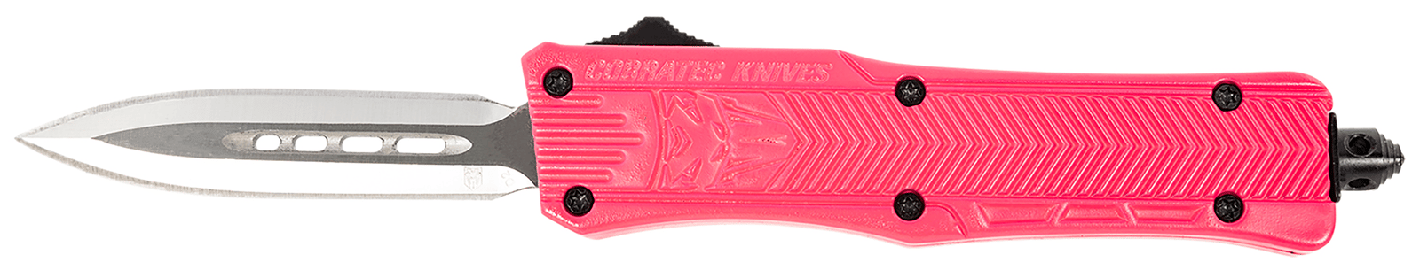 CobraTec Knives SPKCTK1SDAGNS CTK-1  Small 2.75" OTF Dagger Plain D2 Steel Blade, Pink Aluminum Handle Features Glass Breaker