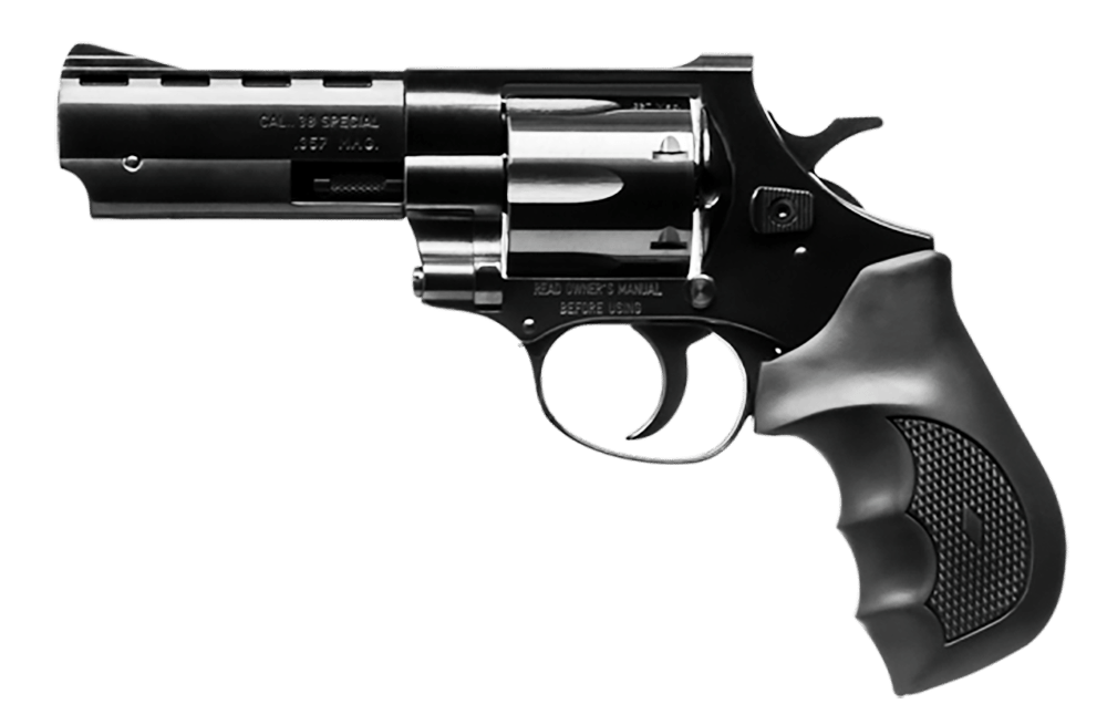 Weihrauch Guns 770123 Windicator  38 Special 6rd 4" Blued Steel Barrel & Cylinder, Compact Blued Steel Frame w/Exposed Hammer, Ramp Front/Fixed Rear Sights, Finger Grooved Black Rubber Grip