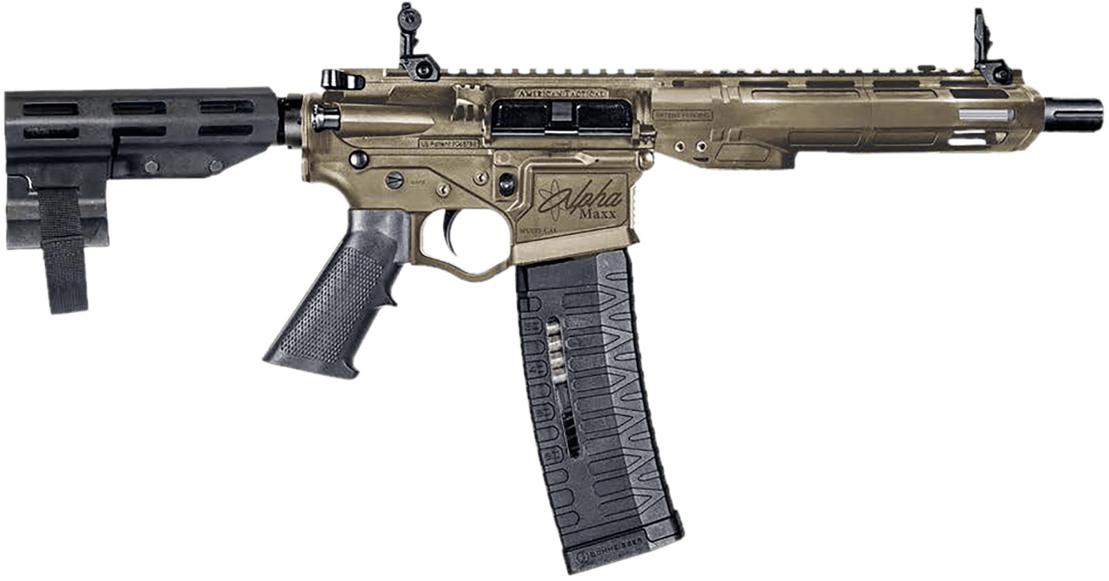 ATI ATIGAX5567MLCFDE Alpha Maxx 5.56x45mm 60+1 7.50" Black Threaded Barrel, Flat Dark Earth Receiver w/Picatinny Rail, M-LOK Handguard, Black Rear Brace & Polymer Grip