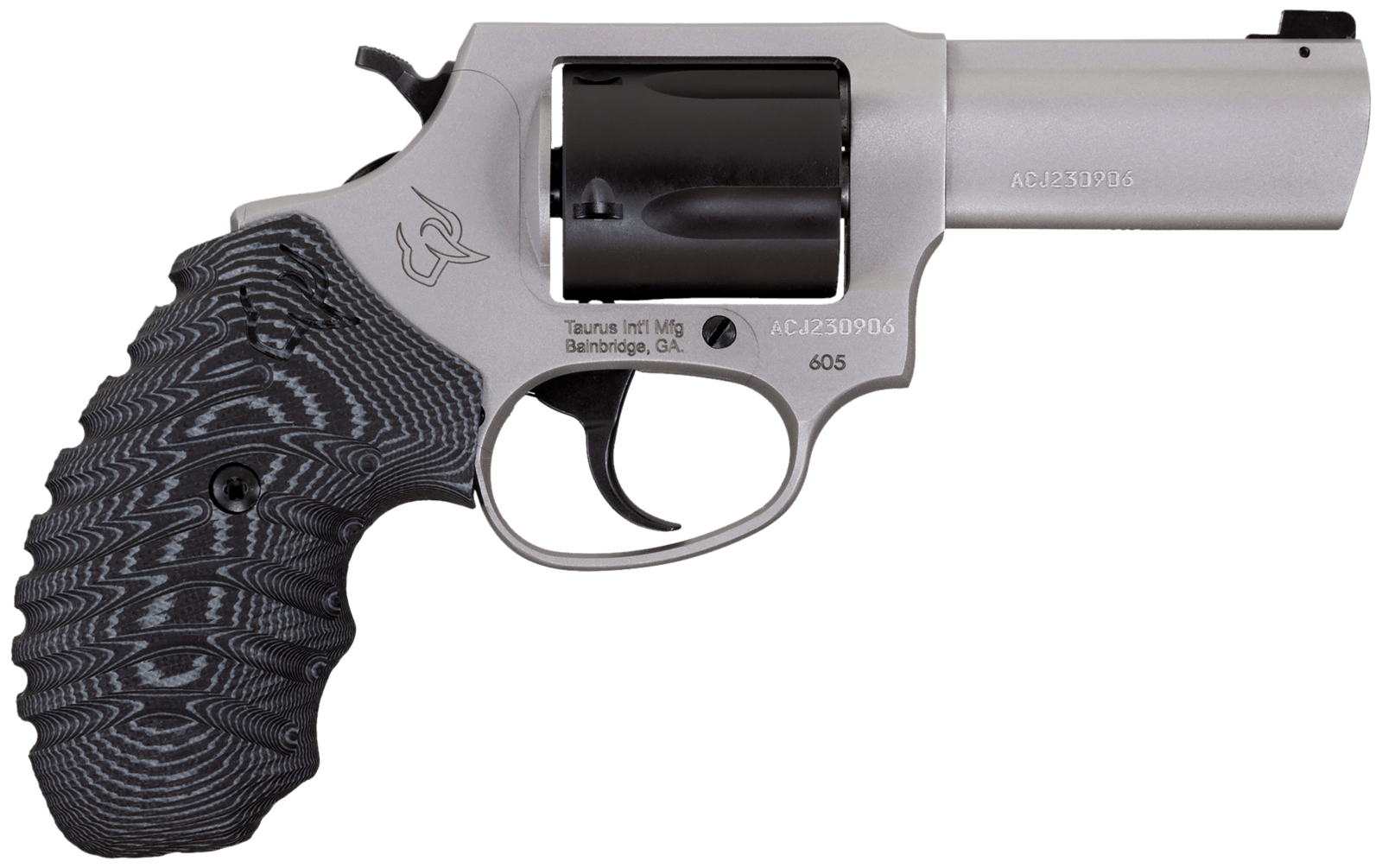 Taurus 260535NSVZ Defender 605  SA/DA 357 Mag/38 Special +P 5rd 3" Matte Stainless Steel Barrel, Matte Black Cylinder, Matte Finish Stainless Steel Frame, Black/Gray VZ Grip, Night Front Sight