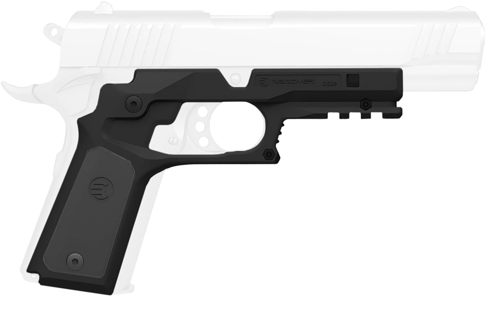 Recover Tactical CC3P0104 Frame Grip  Black Polymer Frame with Interchangeable Black & Gray Panels for Standard Frame 1911