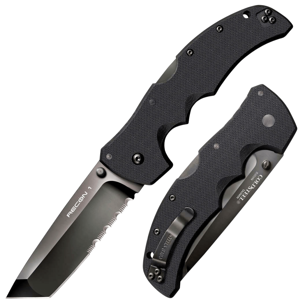 Cold Steel CS27BTH Recon 1 4" Folding Part Serrated DLC Coated American S35VN Blade/ 5.38" Black Textured G10 Handle Includes Belt Clip
