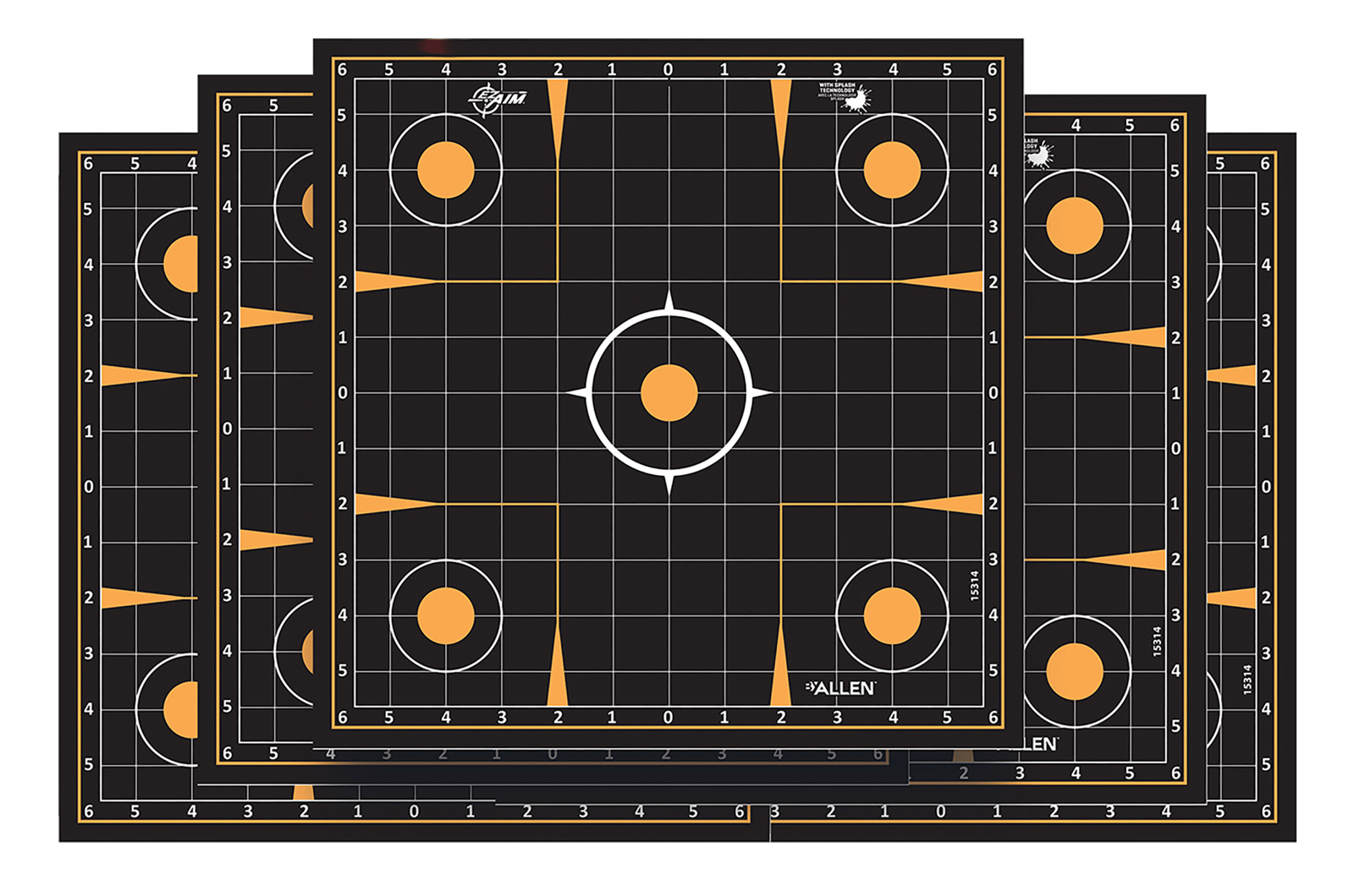 EZ-Aim 1531410 Splash Reactive  Self-Adhesive Paper Black/Orange 12"x12" Sight-In Grid 10 Pack