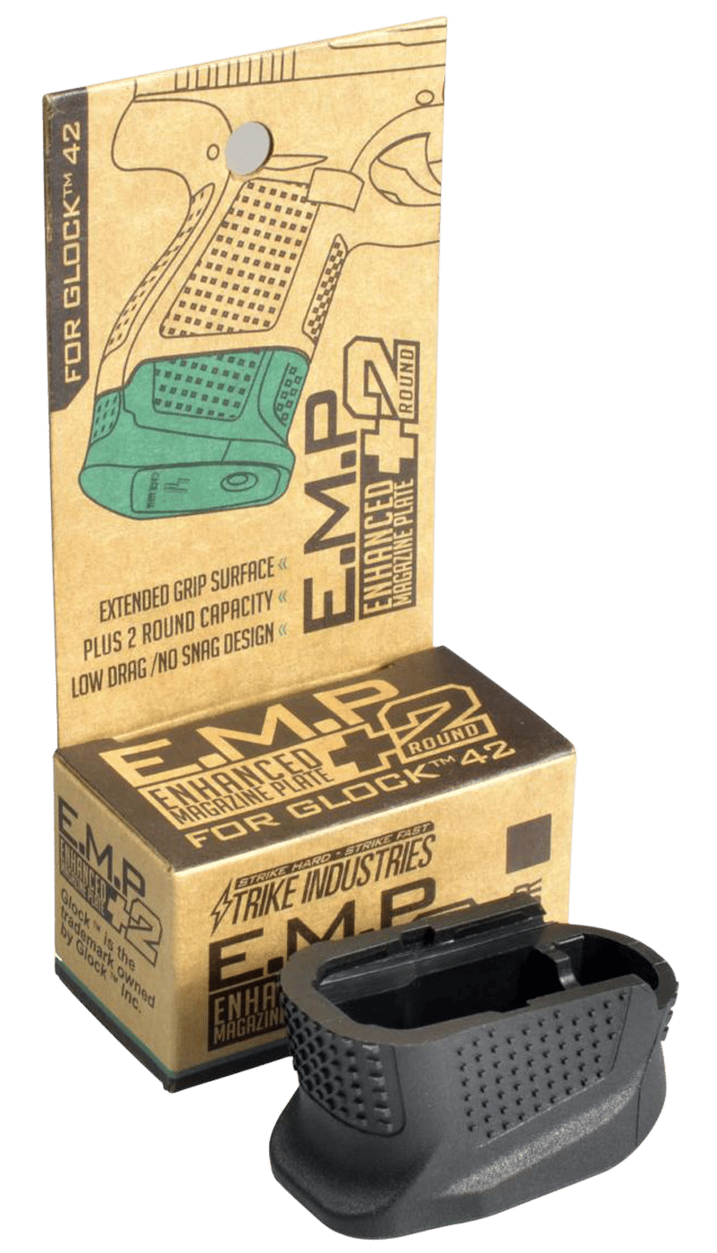 Strike Industries EMPG42B Enhanced Magazine Plate  made of Polymer with Black Finish & Extra Gripping Surface for Glock 42 Magazines (Adds 2rds)