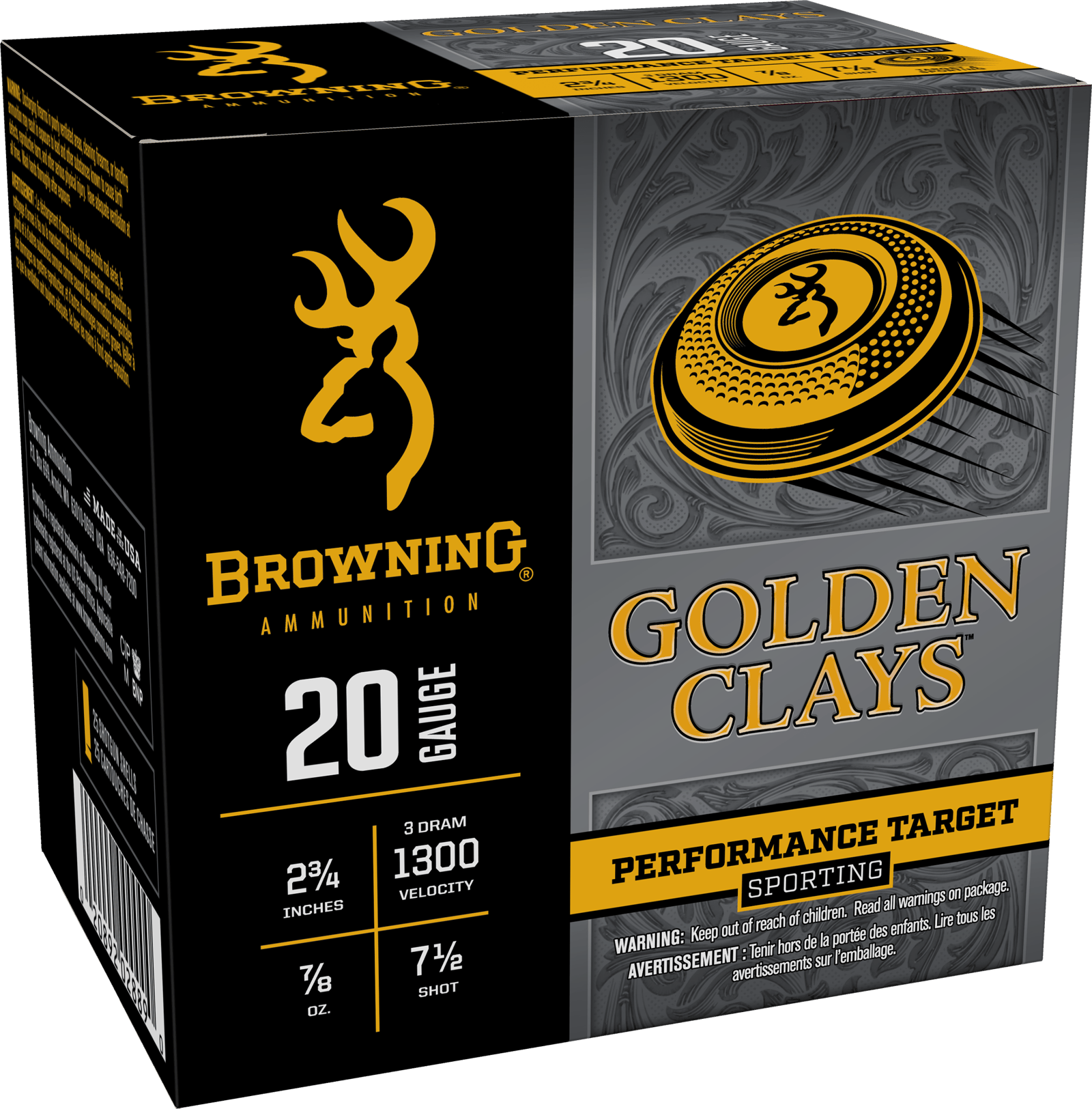 Browning Ammo BGC207 Golden Clays  20Gauge 2.75" 7/8oz 7.5Shot 25 Per Box/10 Case