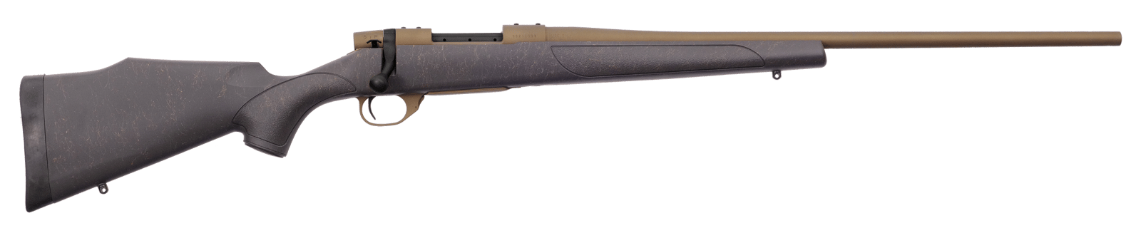 Weatherby VWB256RR4T Vanguard Weatherguard Bronze 25-06 Rem 5+1 24" Barrel/Rec. w/Burnt Bronze Cerakote Finish, Bronze Webbed Black Fixed Monte Carlo Synthetic Stock