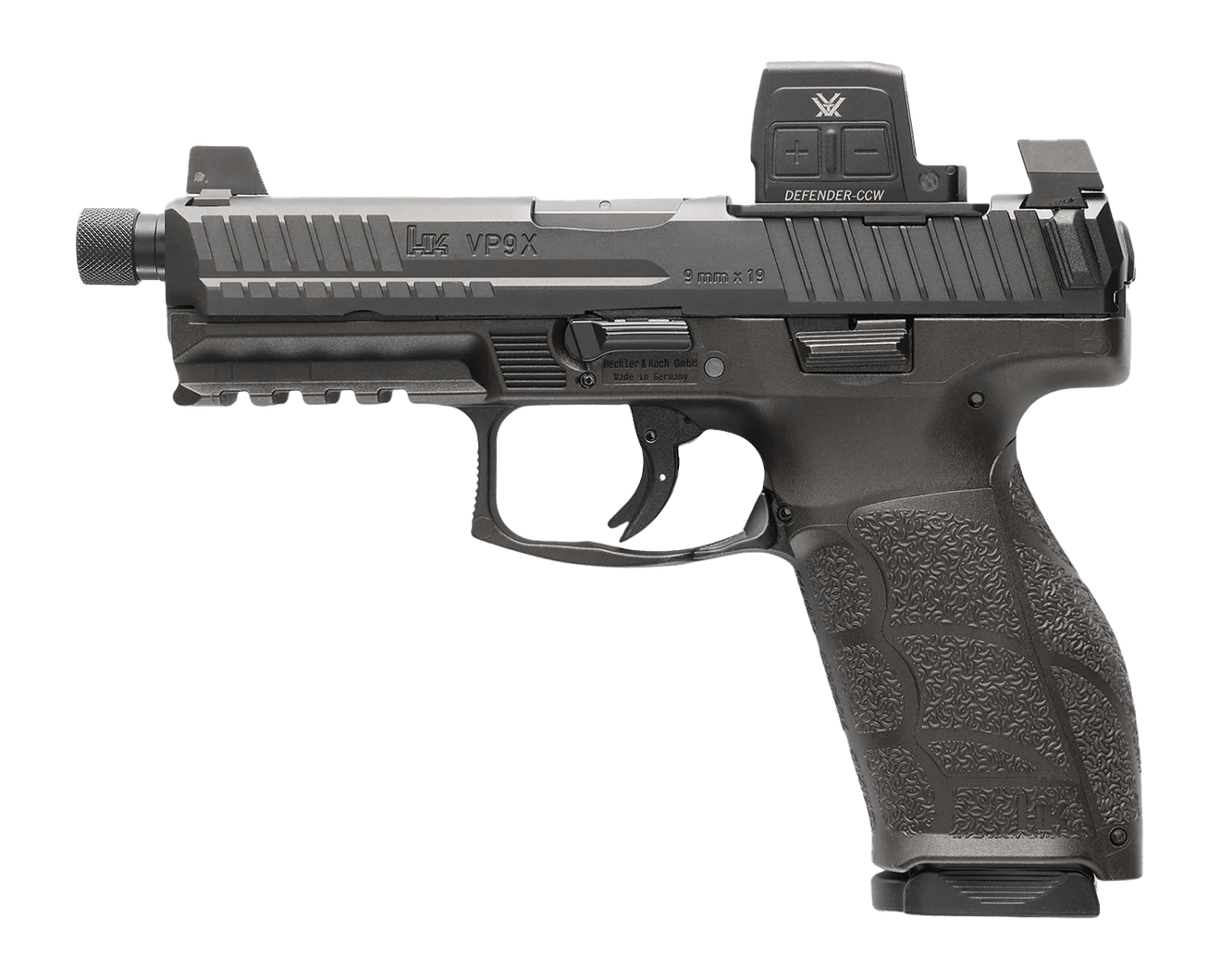 HK 81001364 VP9A1 X Tactical w/Optic Full Size 9mm Luger 20+1 4.70" Black Threaded Barrel, Black Steel Serrated w/Optic Slide, Black Polymer Frame w/Picatinny Rail, Textured Grip, Vortex CCW