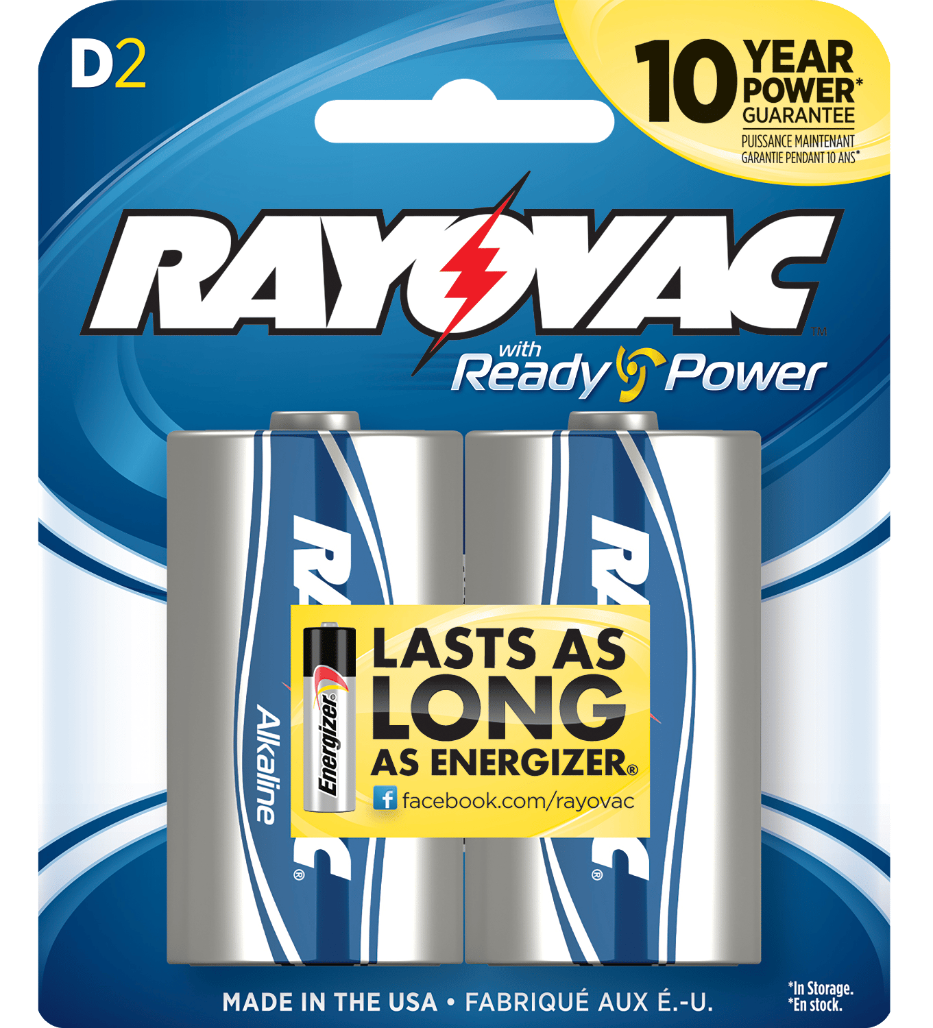 Rayovac 8132F D HIGH ENERGY Alkaline Batteries  Silver/Blue 1.5 Volts 12,000 mAh (2) Single Pack