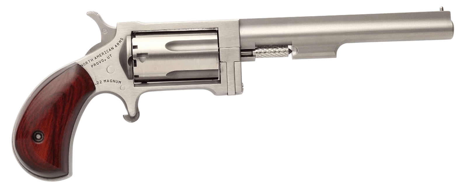 North American Arms SW4 Sidewinder *CA Compliant 22 WMR 5 Shot 4" Stainless Steel Barrel, Frame & Cylinder, Rosewood Birdshead Grip, Exposed Hammer