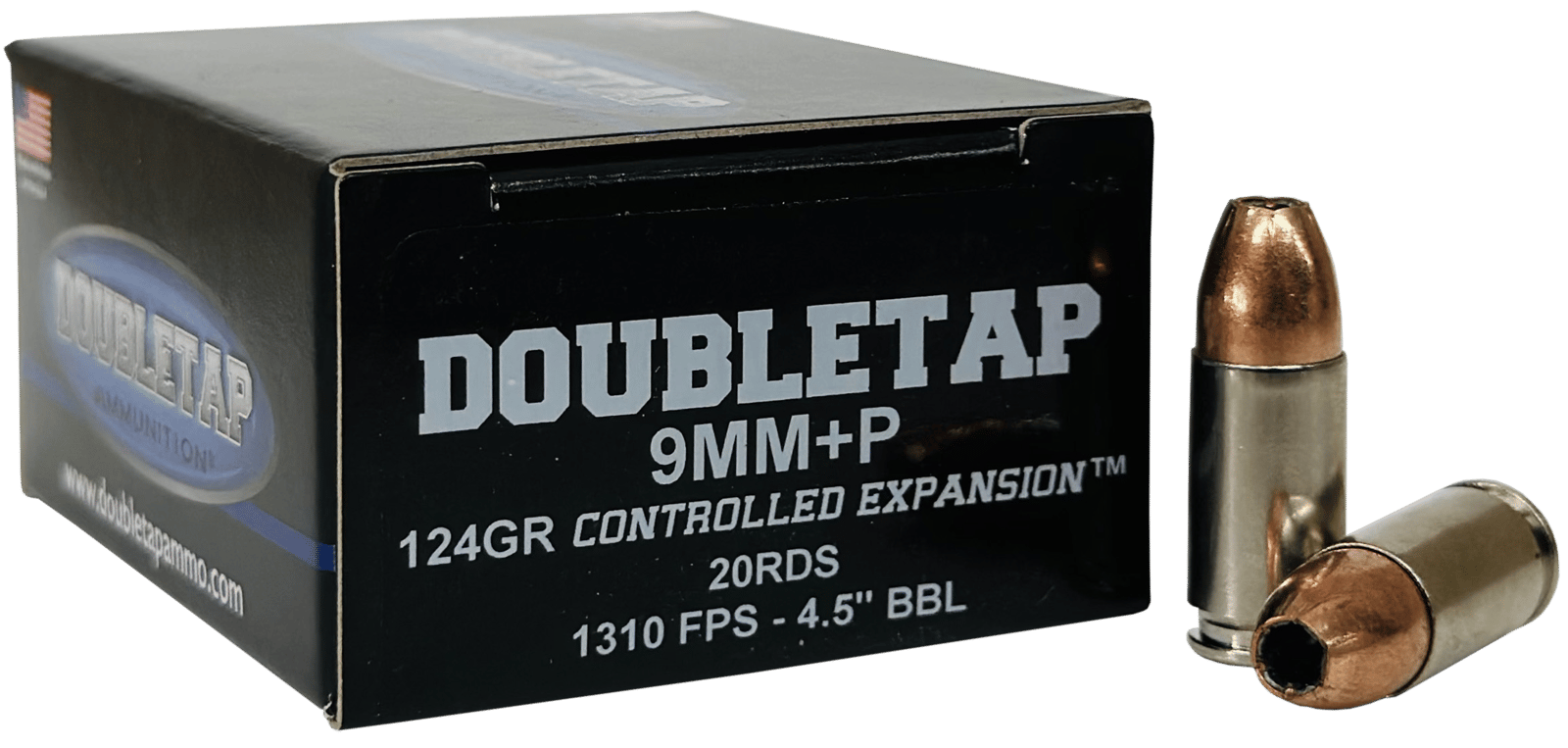 DoubleTap Ammunition 9MM124HP209mm+P Luger 124gr Controlled Expansion JHP 20 Per Box/50 Case