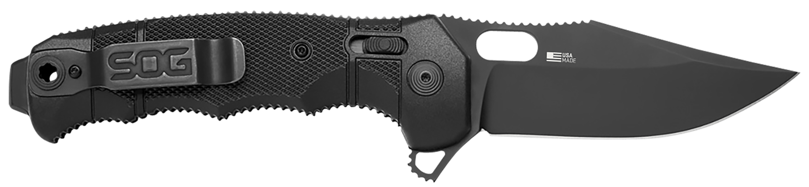 S.O.G SOG12210257 Seal XR 3.90" Folding Clip Point Plain Black Cerakote S35VN SS Blade Black/GRN Handle Includes Belt Clip