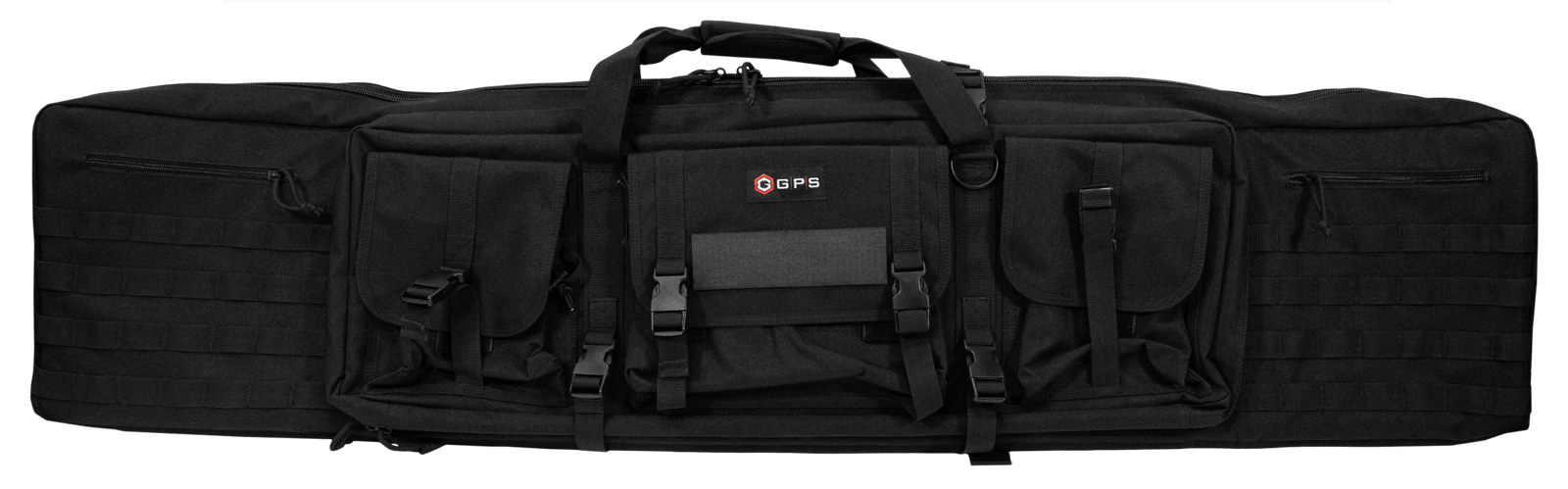 GPS Bags DRC55 Double Rifle Case Black 600D Polyester w/ 2 Padded Pistol Sleeves MOLLE Webbing & Lockable Zippers