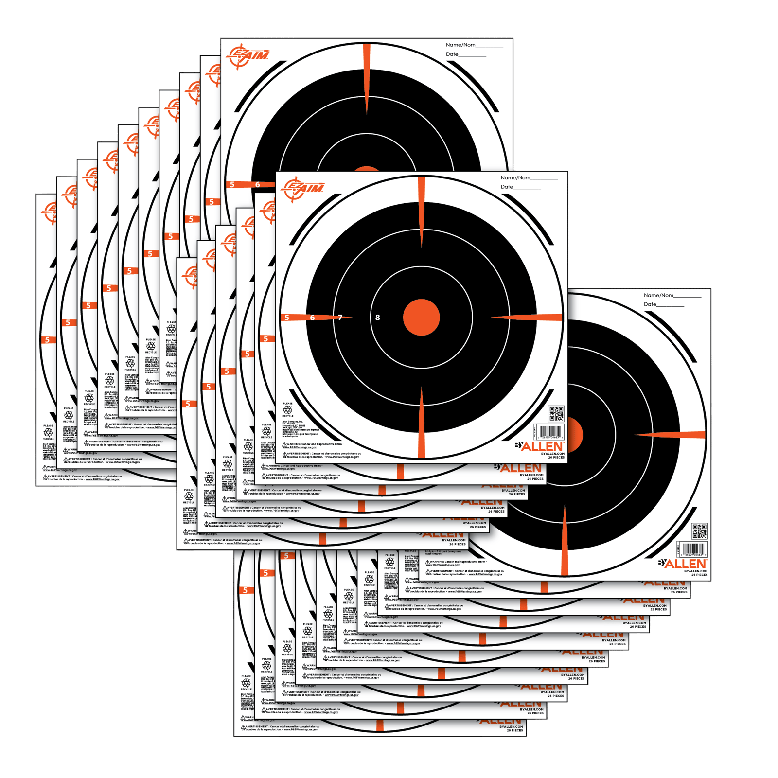 EZ-Aim 15246 Bullseye  Hanging 8" x 8" Black/Orange/ White 26 Per Pack