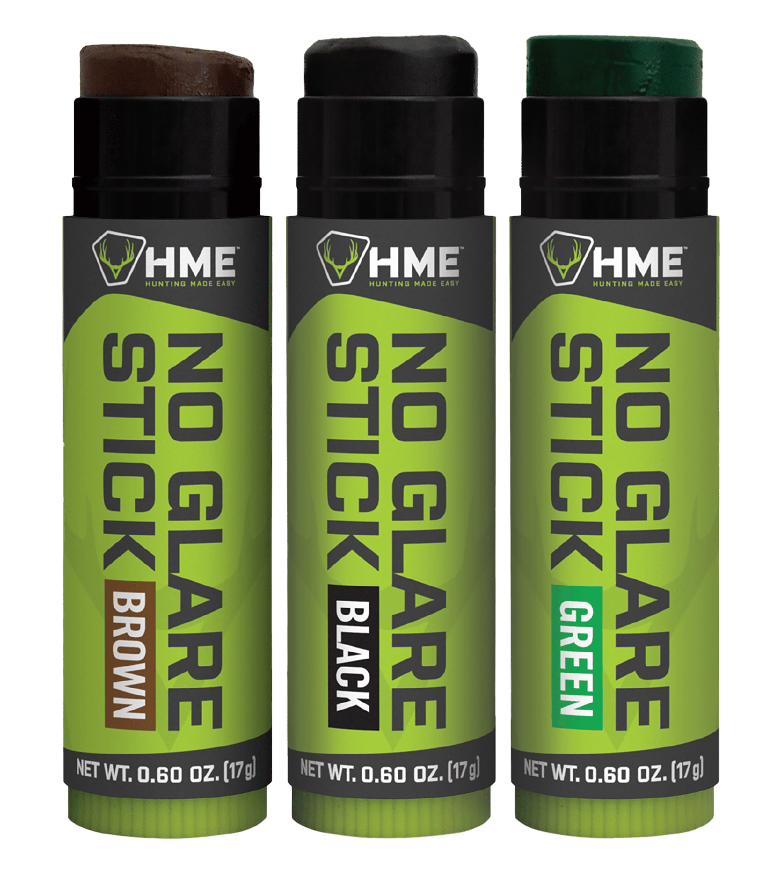 HME HMESTK3PK Face Paint No Glare Black/Brown/Dark Green Stick