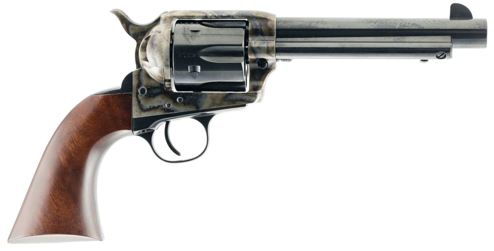 Taylors & Company 550857 1873 Gunfighter 357 Mag Caliber with 5.50" Blued Finish Barrel, 6rd Capacity Blued Finish Cylinder, Color Case Hardened Finish Steel Frame & Walnut Army Size Grip