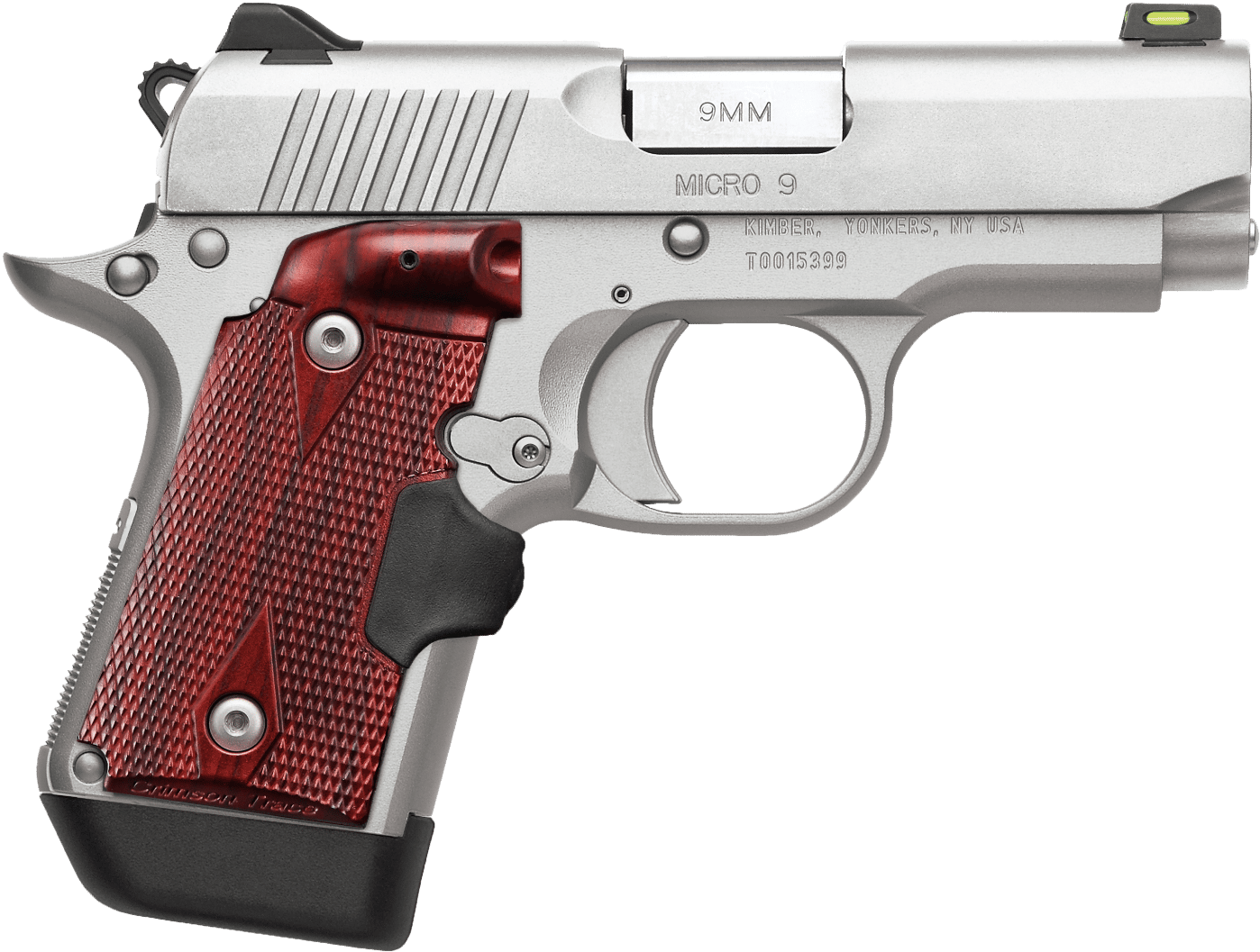 Kimber Mfg.,inc 3700482 Micro 9  Stainless Steel 9mm 7+1 3.15" Satin Silver Slide Rosewood Grip