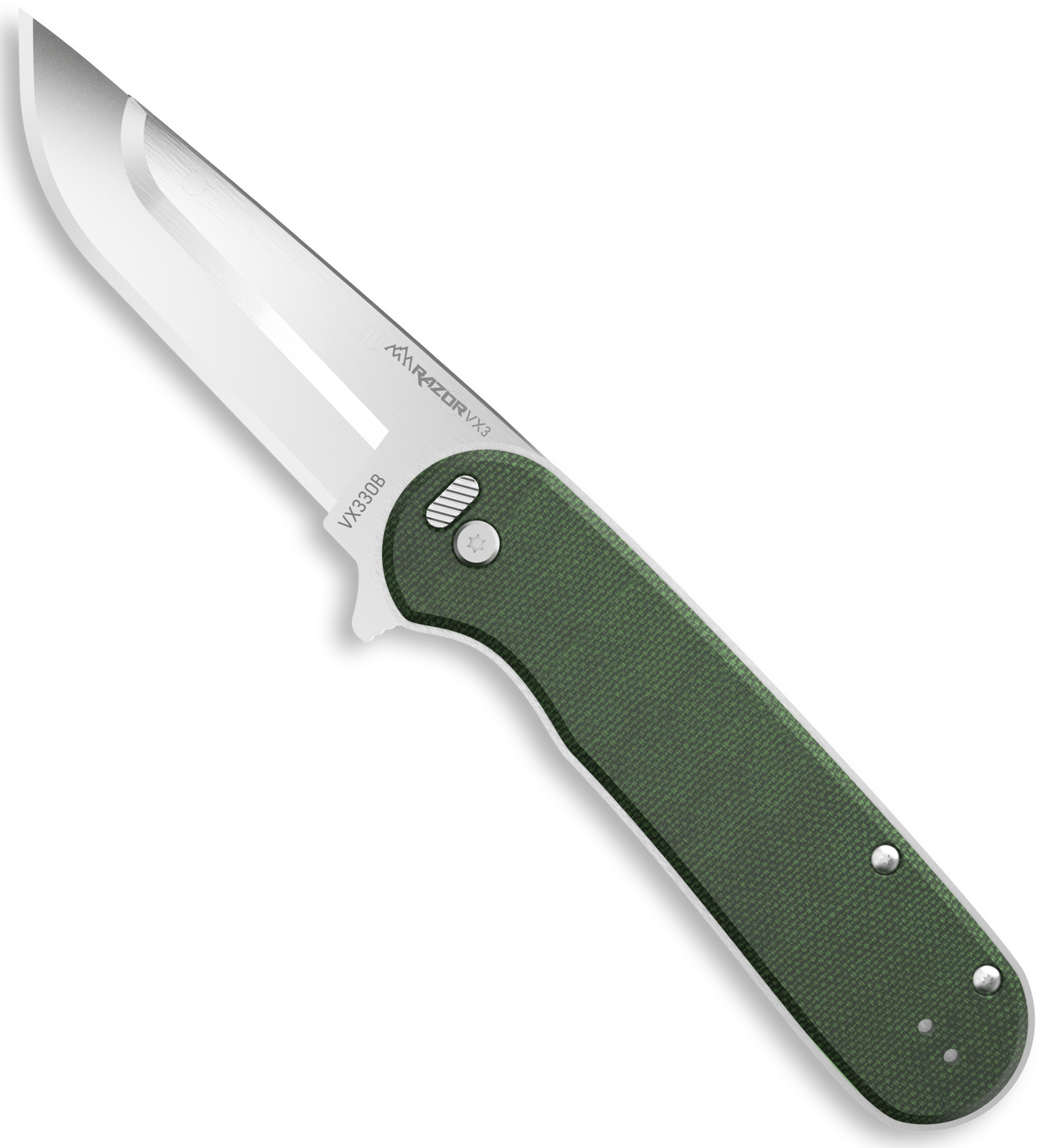 Outdoor Edge VX330B Razor VX3 EDC 3" Folding Drop Point Plain Satin 420J2 SS Blade, Green Micarta Handle