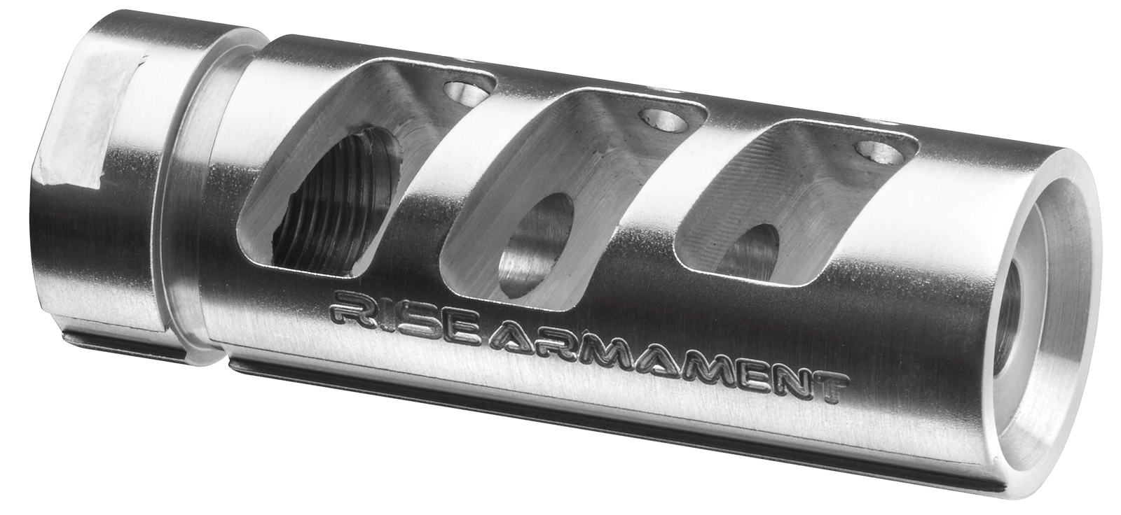 Rise Armament RA701223SLVR RA-701 Compensator Silver 416R Stainless Steel with 1/2"-28 tpi Threads & 2.50" OAL for 5.56x45mm NATO AR-Platform
