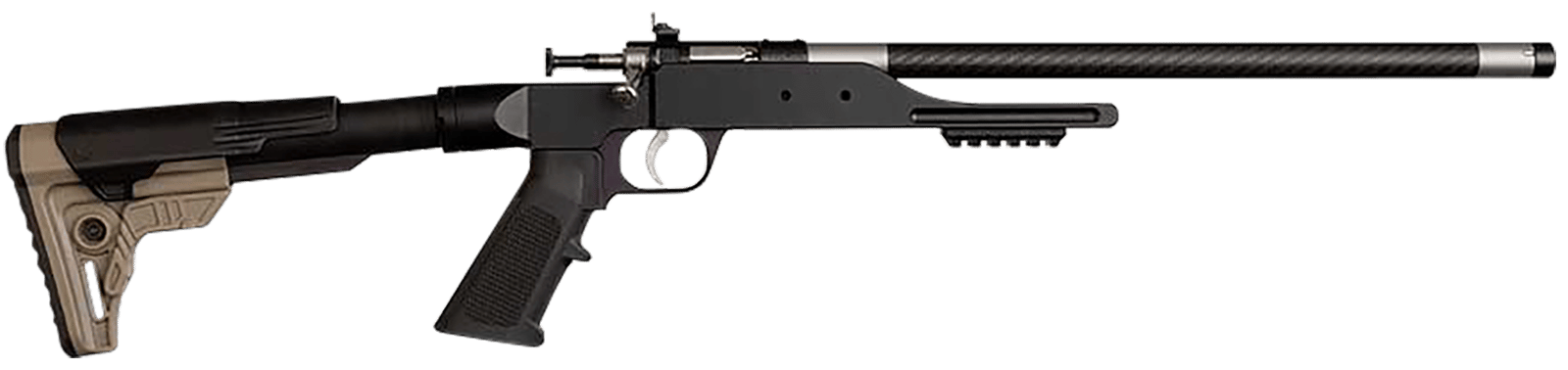 Keystone KSA2185 Precision 6061 22 LR Single Shot 16.12" Carbon Fiber Threaded Barrel, Black Anodized Picatinny Rail Aluminum Receiver, Black/FDE Adj Buffer Tube Style Butt Stock, Right Hand