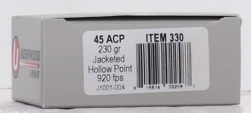 UNDERWOOD 45 ACP 230GR JHP 20RD 10BX/CS