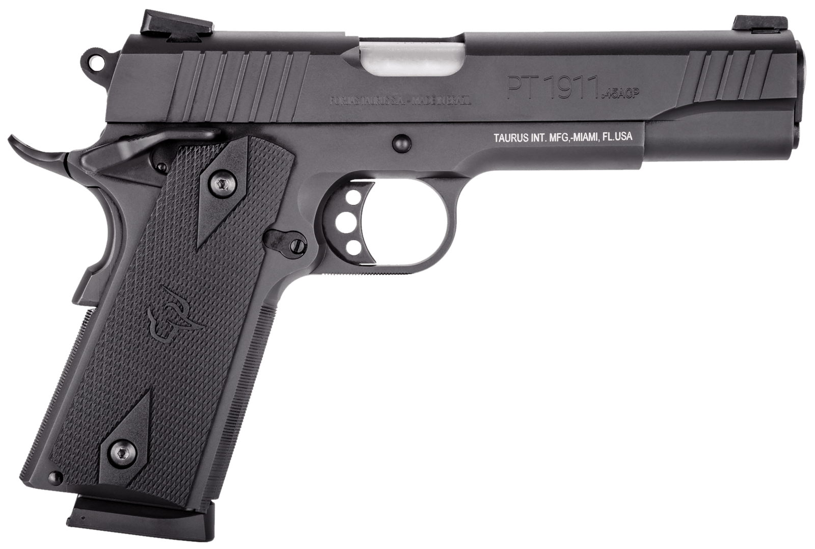 Taurus 1-191101FS 1911  Full Size 45 ACP 8+1 5" Matte Stainless Steel Barrel, Matte Black Serrated Steel Slide & Frame, Black Checkered Polymer Grip, Right Hand