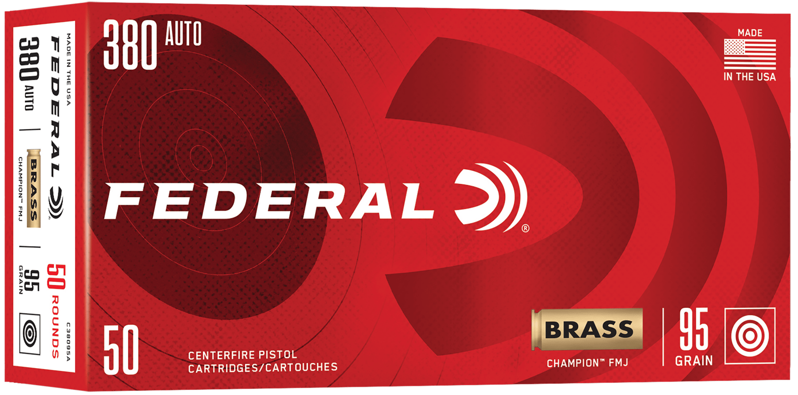 Federal C38095A Champion  380ACP 95gr Full Metal Jacket 50 Per Box/20 Case