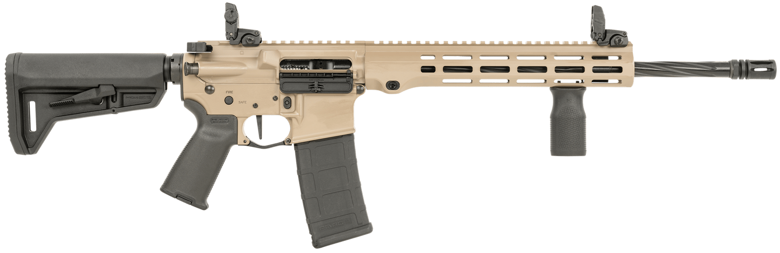 Maxim Defense MXM49735 MD15 L 5.56x45mm NATO 30+1 16" Fluted Barrel, FDE Rec/M-LOK Handguard, Black Magpul Furniture, SL-K Stock, MBUS Sights, Blackout Defense Flat Trigger