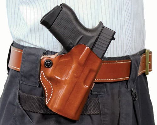 DESANTIS MINI SCABBARD HOLSTER RH OWB LEATHER 380 SHLD EZ TAN