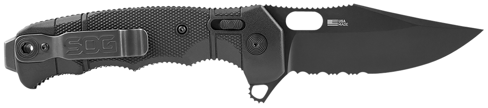 S.O.G SOG12210557 Seal XR 3.90" Folding Clip Point Part Serrated Black Cerakote S35VN SS Blade/Black GRN Handle Includes Belt Clip