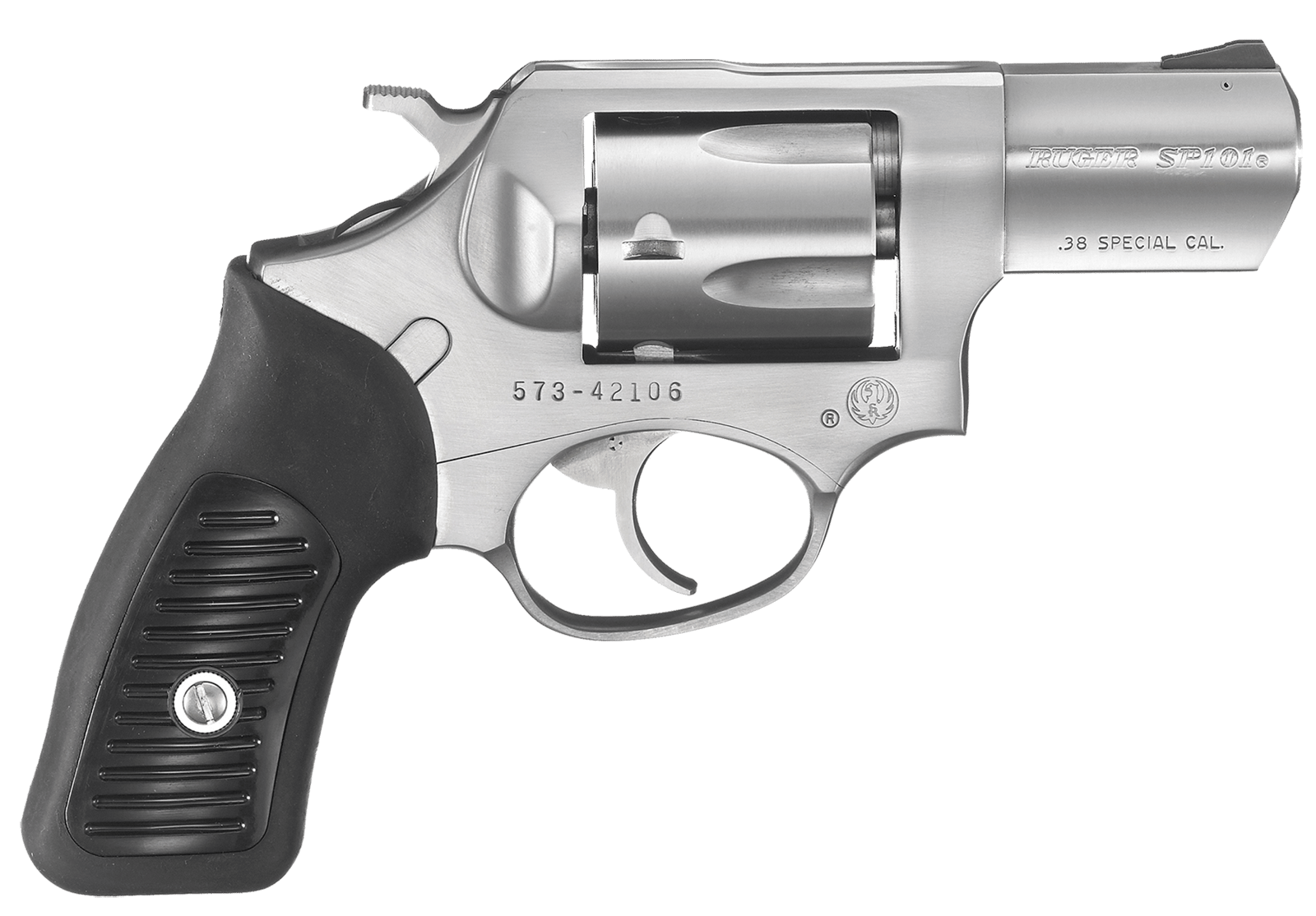 Ruger 5737 SP101  38 Special +P 5rd 2.25" Satin Stainless Steel Barrel, Cylinder & Frame, Black Rubber Grip, Transfer Bar Safety, Exposed Hammer