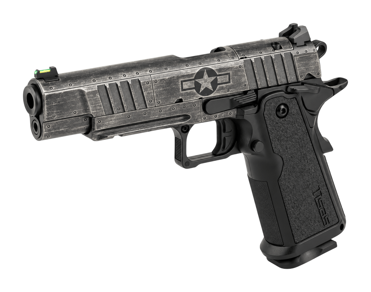 Tisas Arms Customs 125000AA25 1911 Warbird Sports South Exclusive 9mm Luger 18+1 4.25" Gun Metal Gray Cerakote Carbon Steel Slide, Graphite Black Cerakote Carbon Steel Frame w/Accessory Rail & Beavert