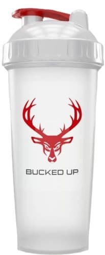 BUCKED UP SHAKER 28OZ WHITE & RED LOGO BPA FREE