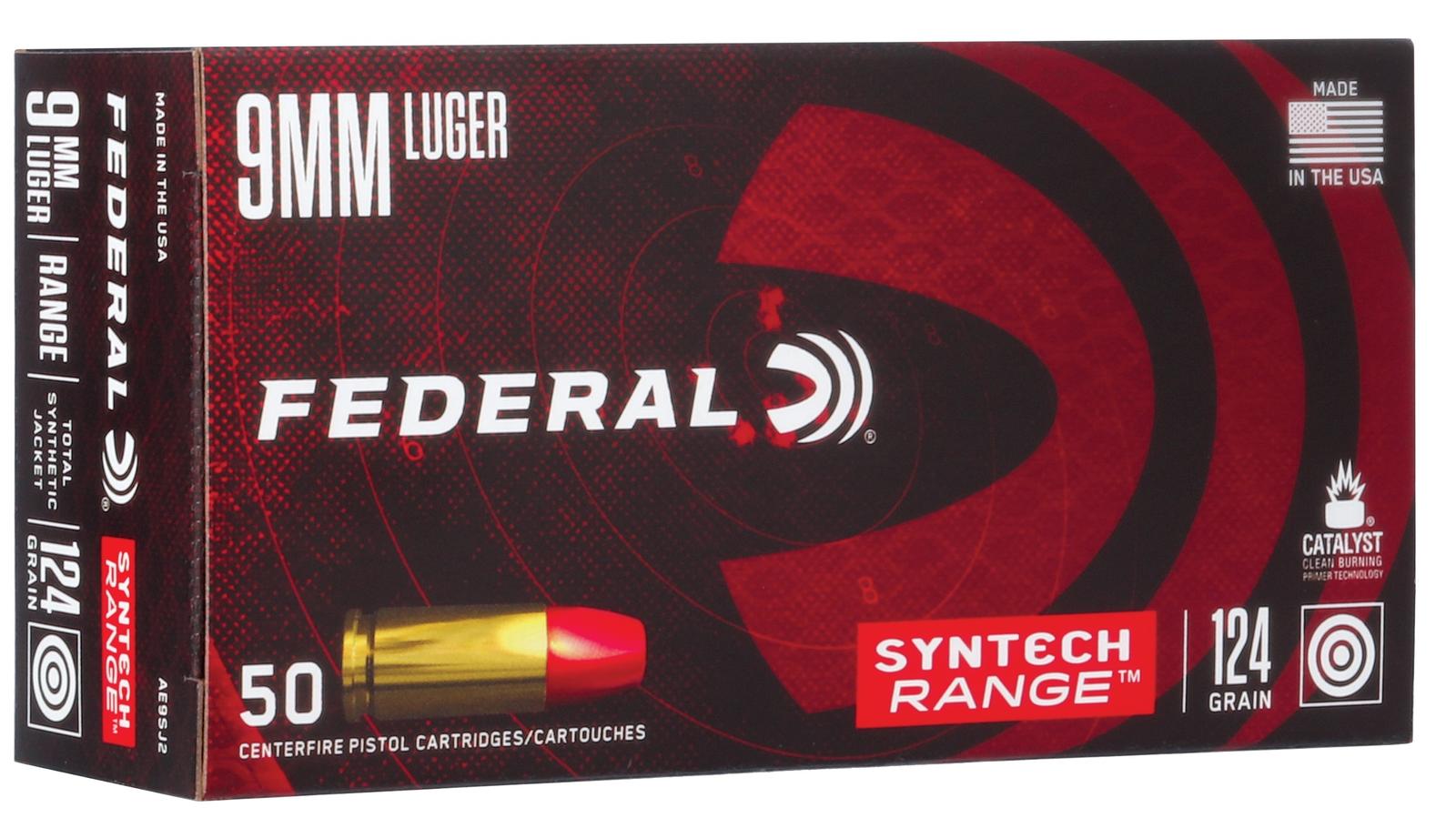 Federal AE9SJ2 American Eagle Syntech Range  9mmLuger 124gr Total Syntech Jacket Flat Nose 50 Per Box/10 Case
