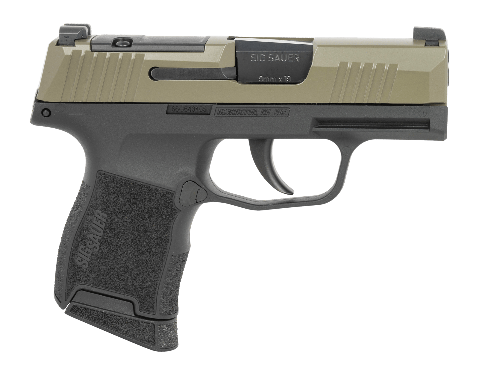 Sig Sauer 3659GXR3P P365  Micro-Compact 9mm Luger 10+1 3.10" Black Barrel, Moss Green Stainless Steel Optic Ready/Serrated Slide, Black Alloy Frame w/Accessory Rail, Textured Grip, RMSc Footprint