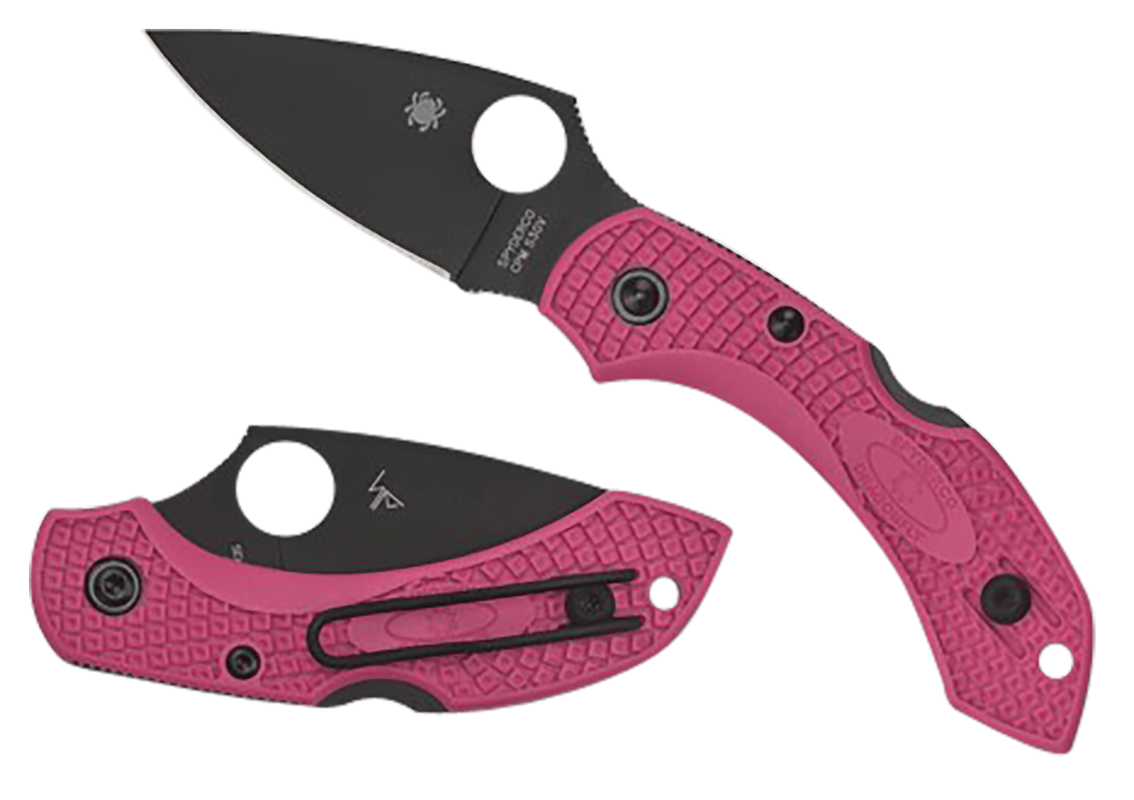 Spyderco C28FPPNS30VBK2 Dragonfly 2  2.30" Folding Plain Black TiCN CPM S30V SS Blade/Pink Textured w/Black Accents FRN Handle Includes Pocket Clip