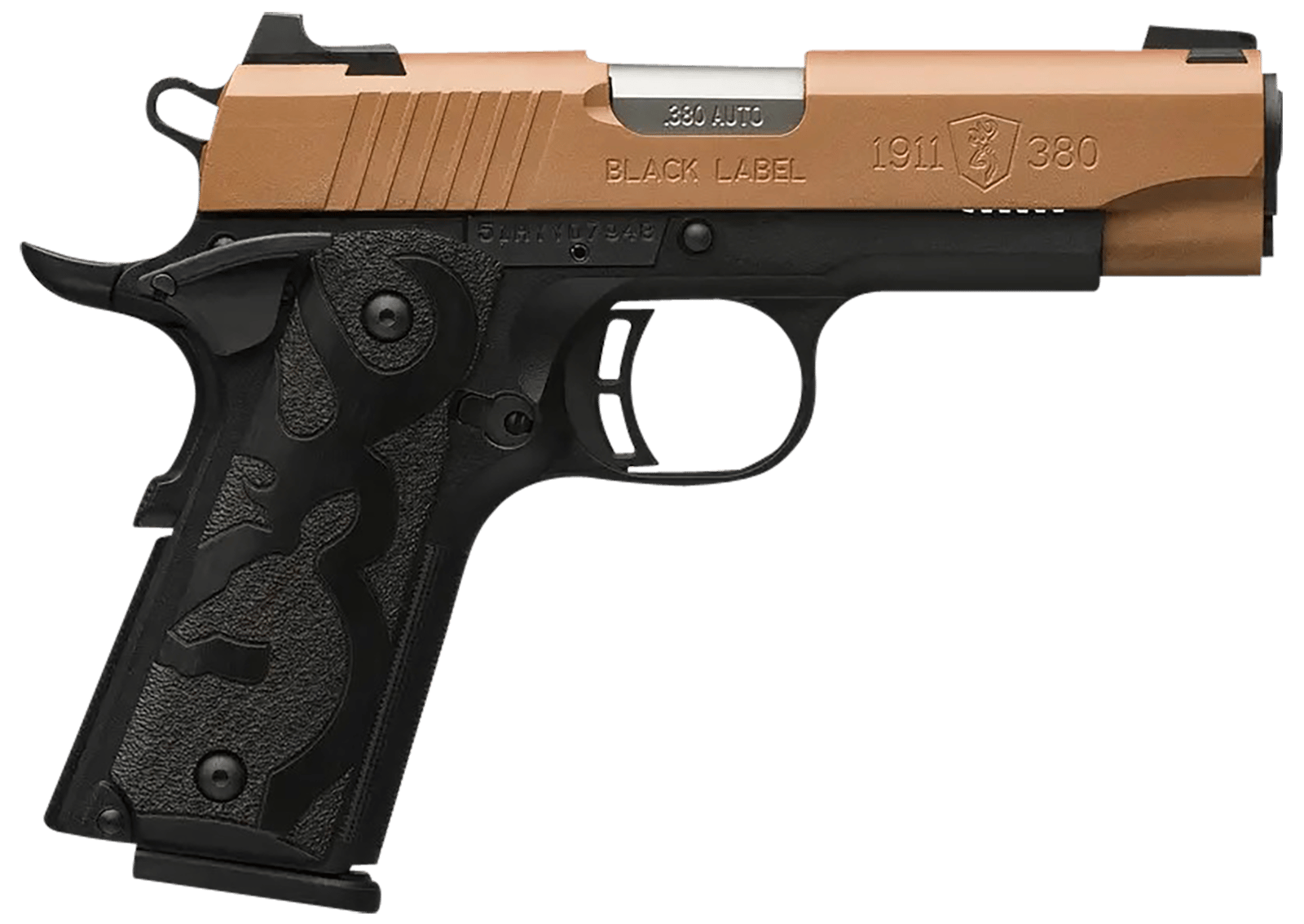 Browning 051988492 1911 Black Label Compact Frame 380 ACP 8+1 3.63" Matte Stainless Steel Barrel, Copper Cerakote Serrated Stainless Steel Slide, Matte Black Polymer Frame, Black Polymer Grip