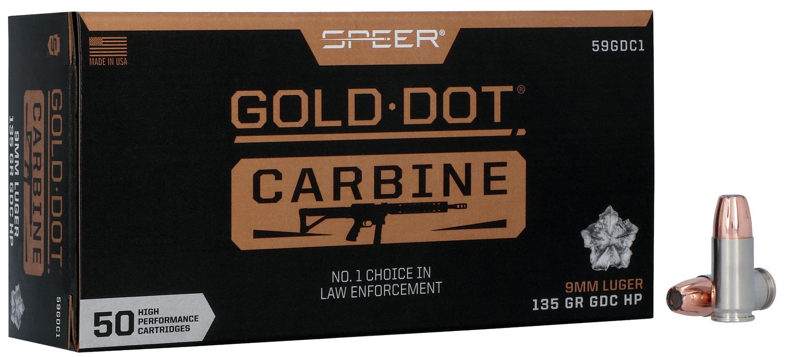 Speer 59GDC1 Gold Dot  9mmLuger 135gr Hollow Point 50 Per Box/20 Case
