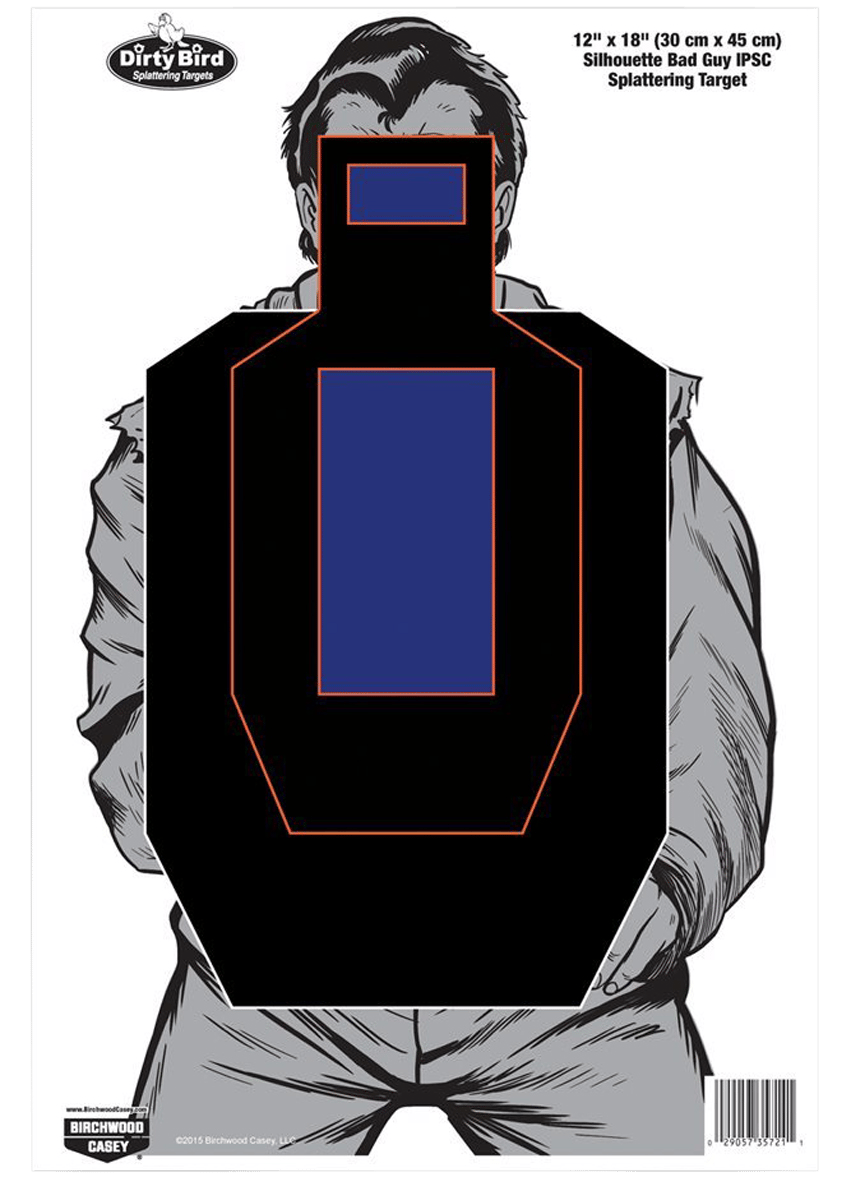 Birchwood Casey 35721 Dirty Bird Bad Guy IPSC Silhouette Tagboard Hanging Pistol 12" x 18" Black/Blue/White 100 Per Pkg